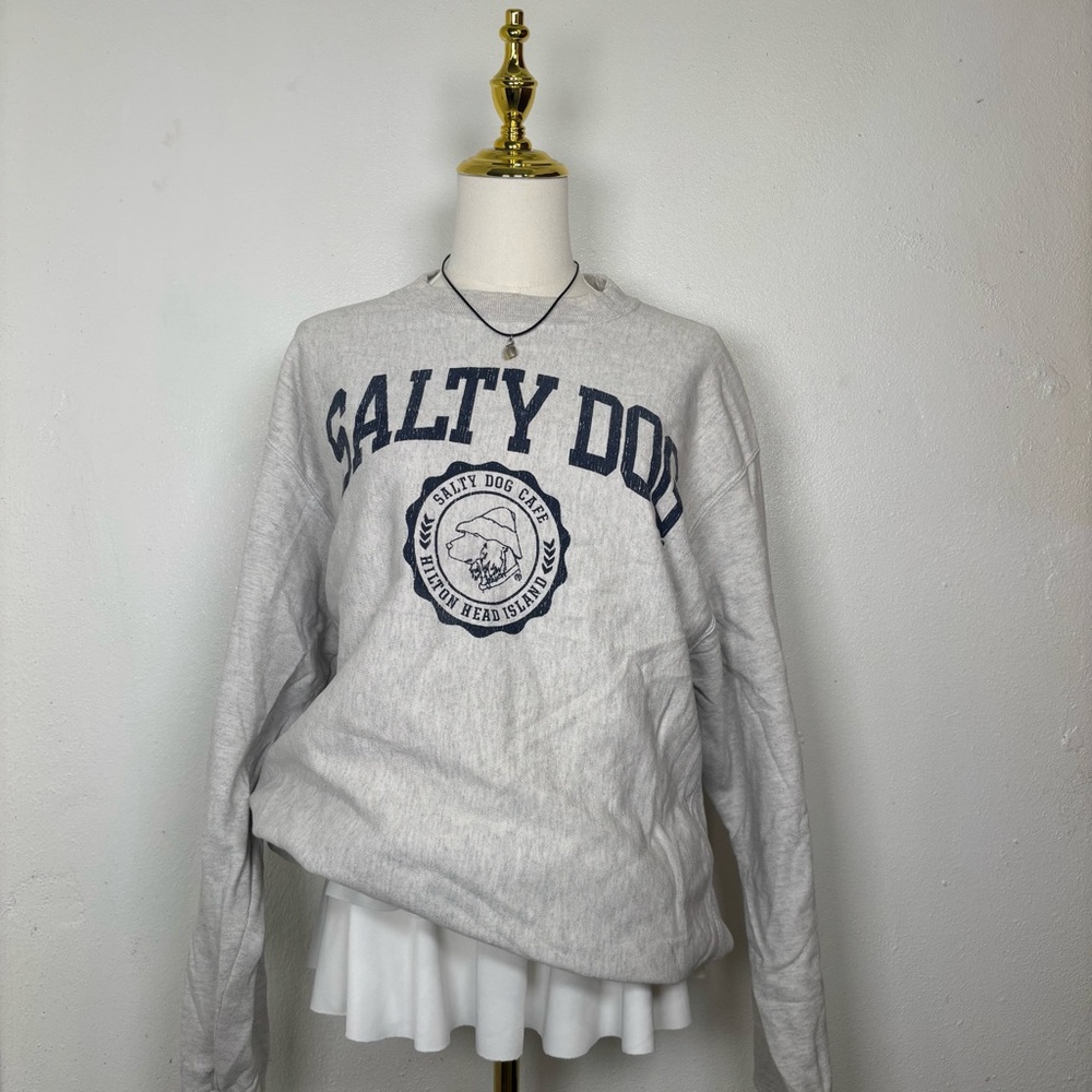 vintage champion salty dog cafe gray crewneck sweatshirt reverse weave baggy y2k